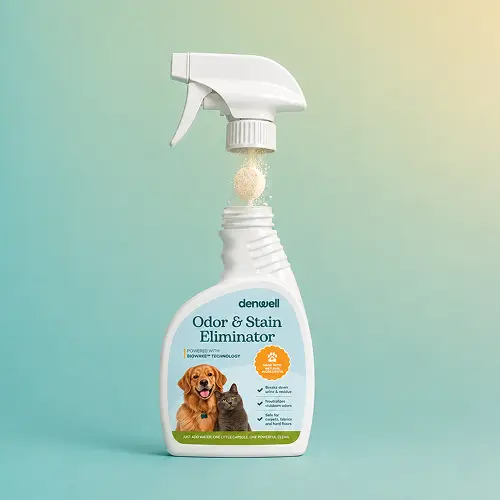 Dropping one tablet into the spray bottle